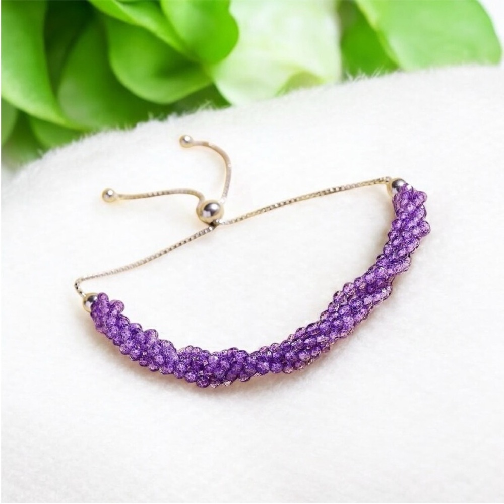 Amethyst Beaded Sterling Silver 925 Bolo Bracelet